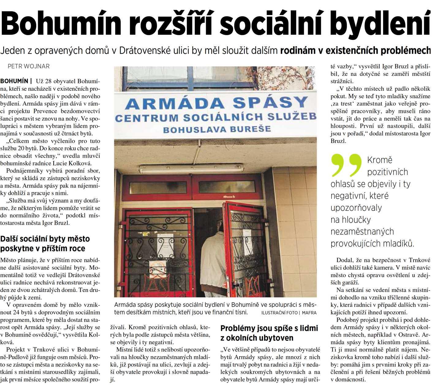 Armáda spásy 5plus2 Bohumín rozšíří sociální bydlení 2.12.2016 5plus2 str.