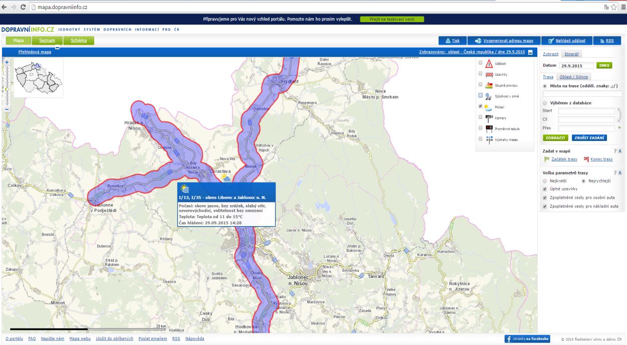 (zadávaného v rámci Jednotného systému dopravních informací - JSDI) a Portál dopravních informací Portál DI (http://www.dopravniinfo.cz).