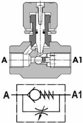 Škrtící ventil FPSB Kolečko - ocel Nastavitelný škrtící ventil typu FPSB používaný v hydraulických systémech jako element ovládající. Regulace u se provádí pomocí kolečka.