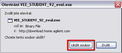 Obr. 80 Stažení programu Agilent VEE Student Obr. 81 Dialogové okno pro stažení Agilent VEE Student Po úspěšném stažení tento soubor spusťte (VEE_STUDENT_92_eval.exe).