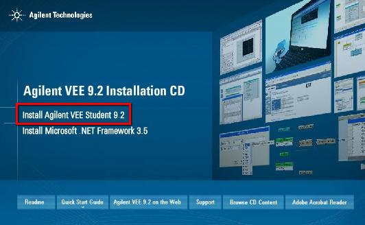 Obr. 82 Hlavní okno instalačního programu Agilent VEE Student Problikne pár vedlejších dialogových oken a poté se zobrazí uvítací instalační okno programu (obr.