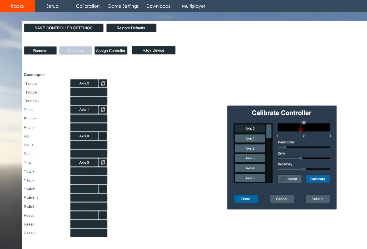 3.3 HotProps Pro nastavení vysílačky v simulátoru HotProps zvolte v horní nabídce položku Calibration. Pomocí tlačítka Assign Controller vyberte gamepad vjoy Device.