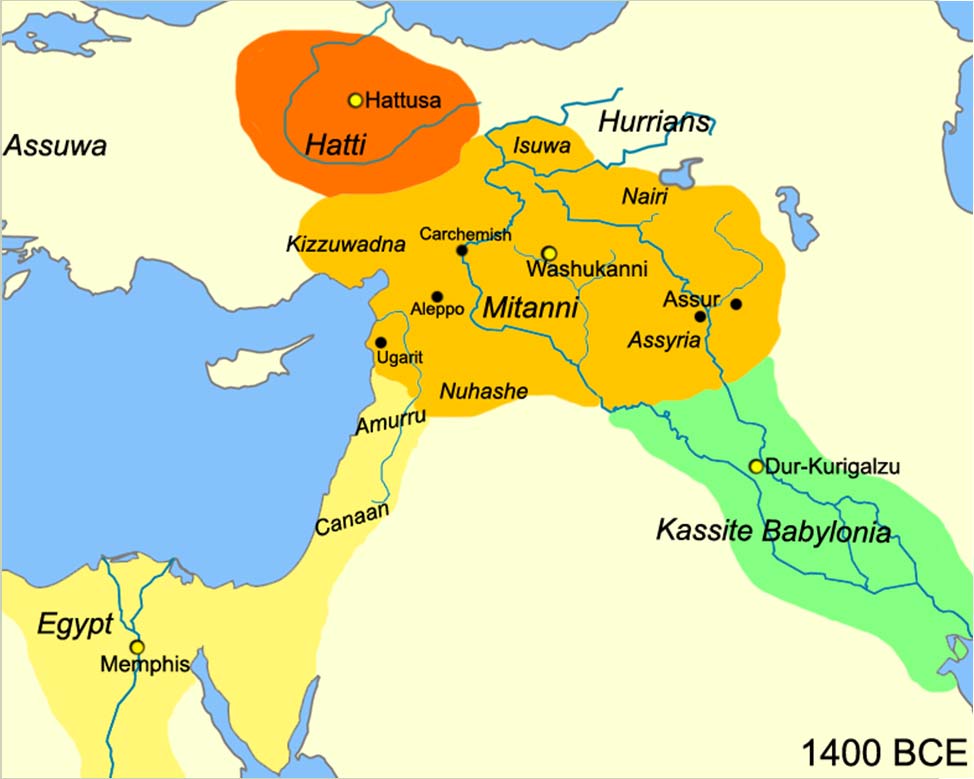 MITANNI Jedno z hlavních impérií 15.-13. stol. BC vrchol rozmachu: 14. stol. zánik: nápor Chetitů a Asyřanů Eg.