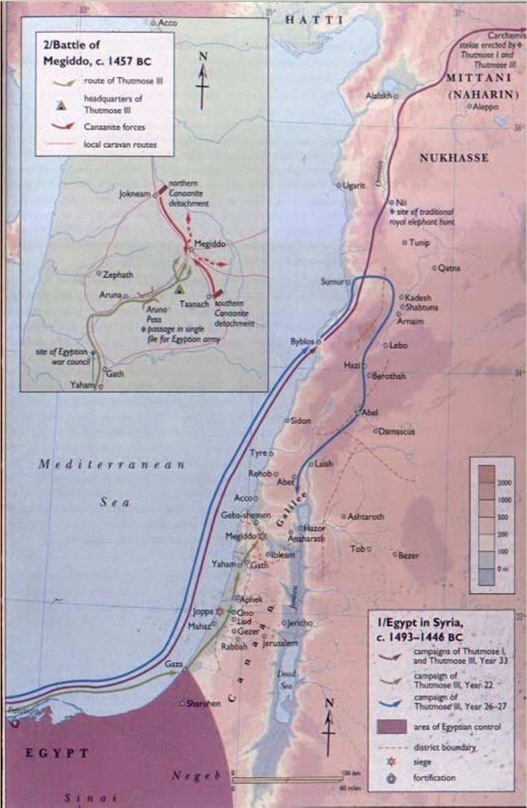 NÁSLEDUJÍCÍ TAŽENÍ THURMOSE III. Rok 22/23: bitva u Megidda, posádka v Libanonu Inspekční cesty a drobné bojové akce; dobytí Kadeše; od 30.