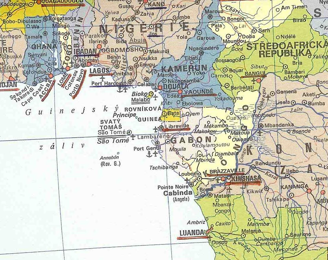 Lambaréné město na řece Ogowe asi 300 km