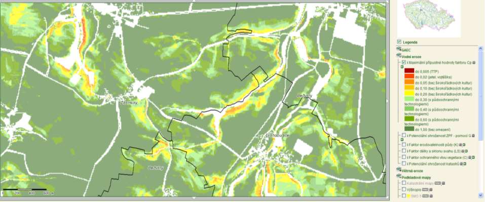 Na podkladě mapy erozní ohroženosti byla odvozena i mapa