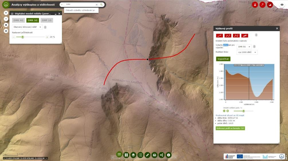 ANALÝZY VÝŠKOPISU Mapová aplikace byla vytvořena v prostředí Web AppBuilder for ArcGIS Úprava grafického provedení původní aplikace Zachování + upravení původních funkčních komponent, resp.