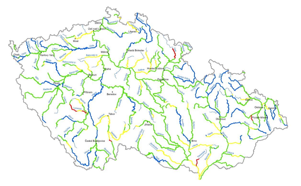 Obrázek 3.1.2 Jakost vody v tocích České republiky 2014 2015 Pramen: VÚV TGM z po