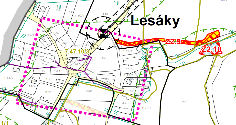 Lokality Z2.6, Z2.7, Z2.8: Z2.6 - prověření návrhu plochy pro bydlení na jihozápadním okraji místní části Křížov. Z2.7 - prověření návrhu plochy pro bydlení na jihozápadním okraji místní části Křížov Z2.