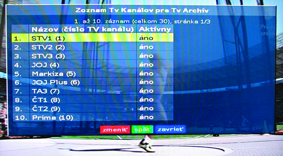 Zoznam staníc Táto položka v menu Archív 24 zobrazí zoznam TV staníc, pre ktoré je možné vytvárať TV Archív 24 hodín späť za podmienky, že máte aktivovaný účastnícky balík Plus.