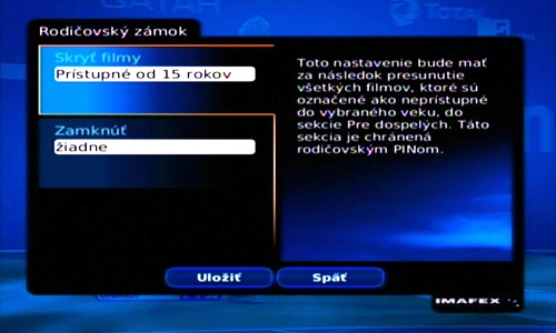 11.7.3 ZABEZPEČENIE Menu->Nastavenia->Zabezpečenie V tejto sekcii si môžete zmeniť PIN nákupu a Rodičovský PIN na ľubovoľnú kombináciu 4 čísiel, ktorá Vám vyhovuje.