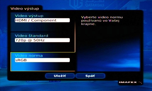 Video výstup sa nastavuje podľa typu kábla, ktorým prepájate STB s TV. Ak má Váš TV konektor HDMI, odporúčame prepojiť STB s televízorom HDMI káblom pre dosiahnutie najlepšej kvality obrazu.