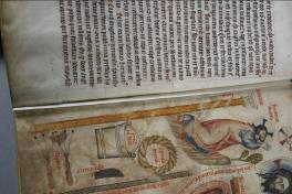 Signatura XIV A 17 - Pasionál abatyše Kunhuty - pergamenový rukopis z let 1313-1321 s bohatými iluminacemi - celokožená vazba s dřevěnými deskami, kování chybí, hřbet byl dříve opravován rezavou