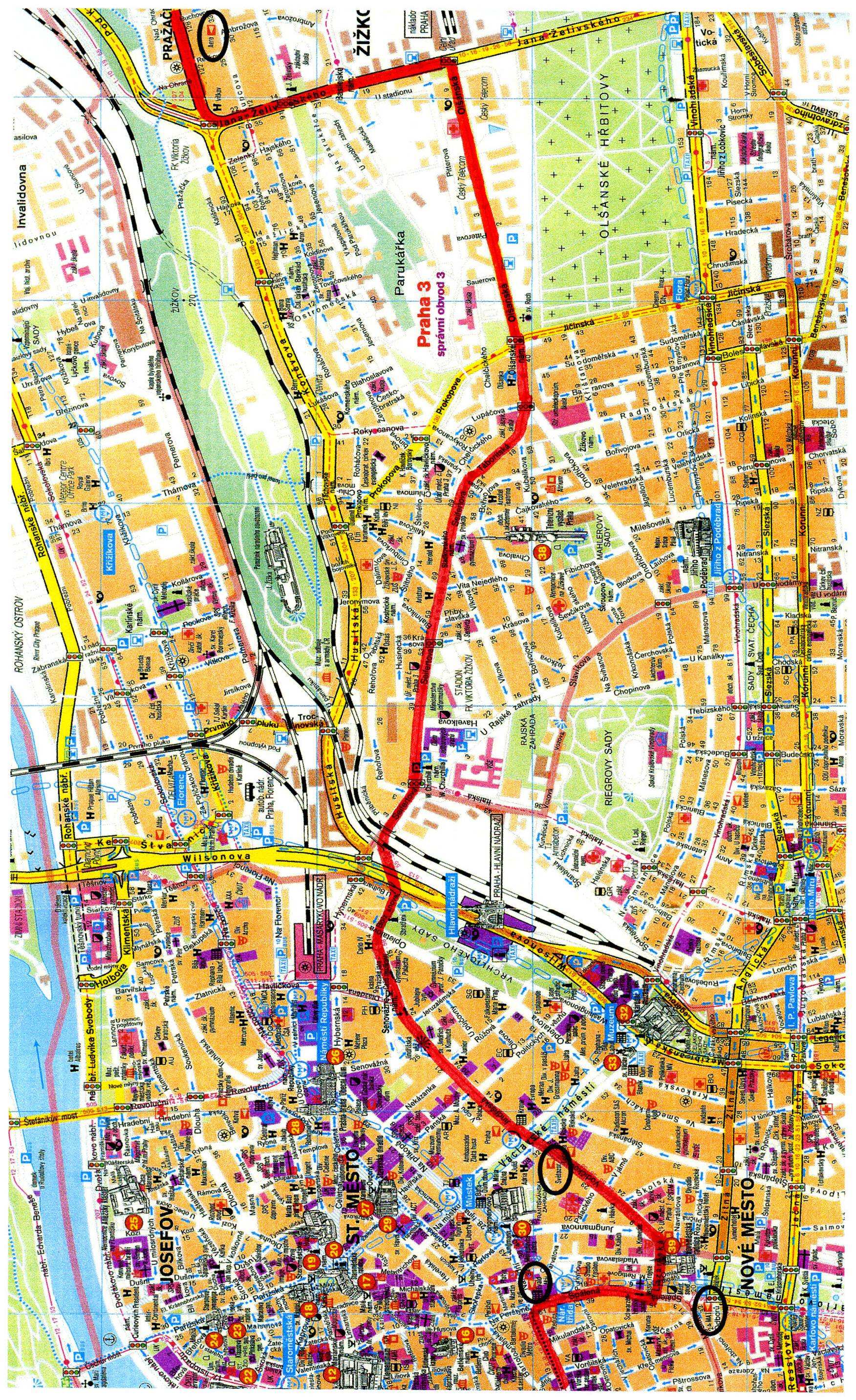 Část mapy Prahy s vyznačením polohy