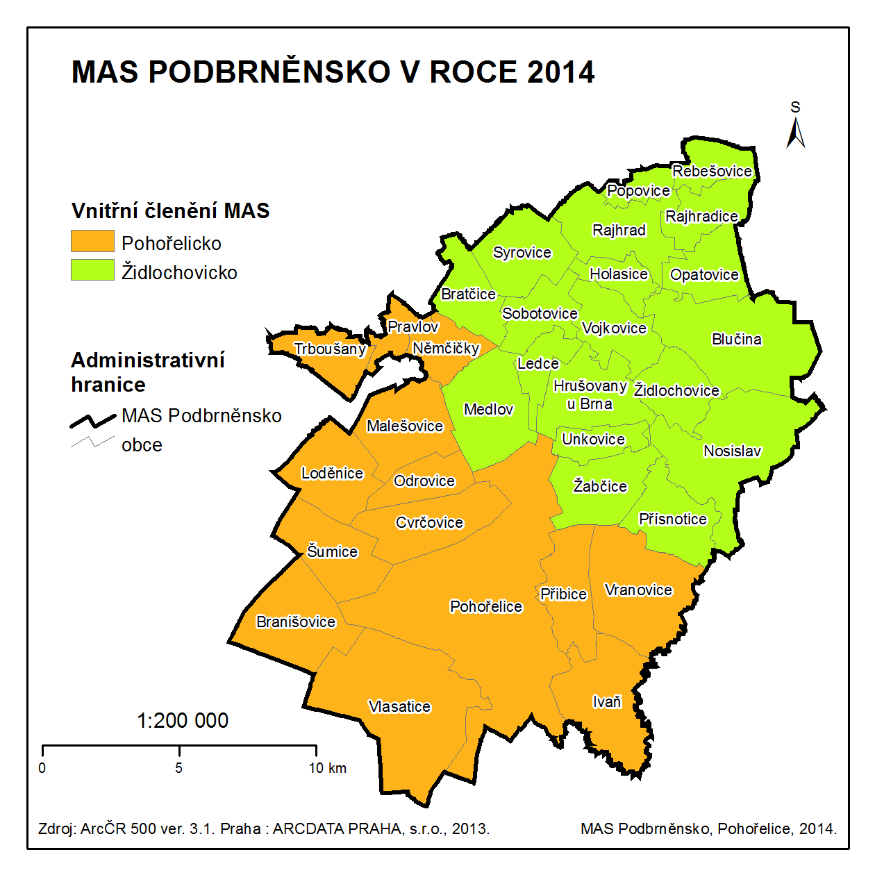 Obr. 4: Vnitřní členění MAS Podbrněnsko Území MAS Podbrněnsko zahrnuje spádovou oblast Židlochovic, Pohořelic a Rajhradu.