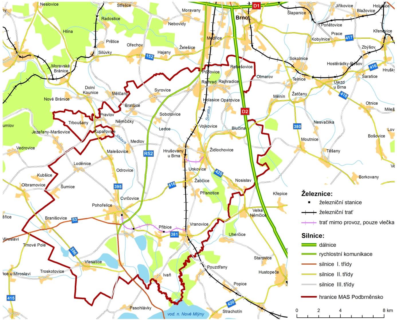 poměrně dobře napojeny na dopravní infrastrukturu, jejíž nejvýznamnější tahy směřují radiálně z/do brněnské aglomerace. Obr.