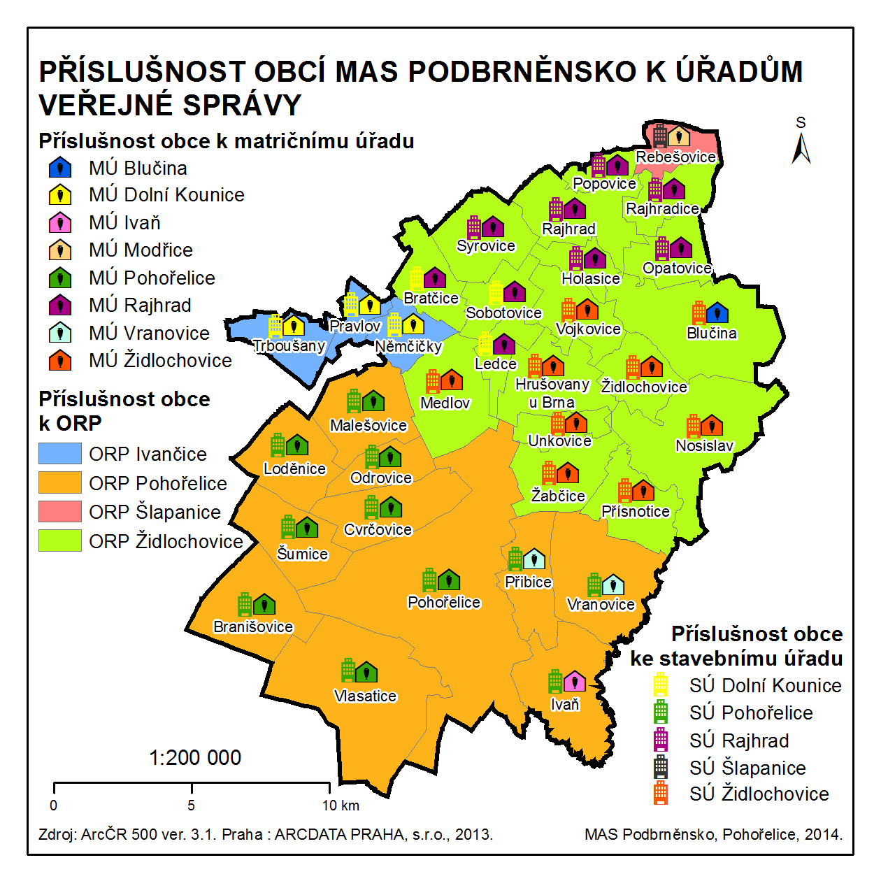 Obr. 39: Příslušnost obcí MAS Podbrněnsko k úřadům veřejné správy Zdroj: Regionální informační servis (2014): Obce ČR 3.15 