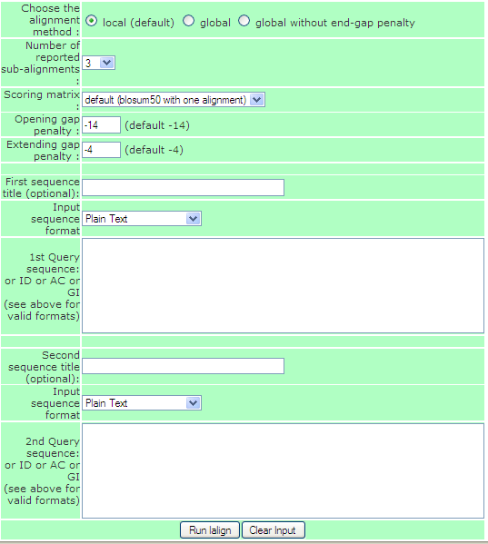 LALIGN http://www.ch.embnet.org/ software/lalign_form.