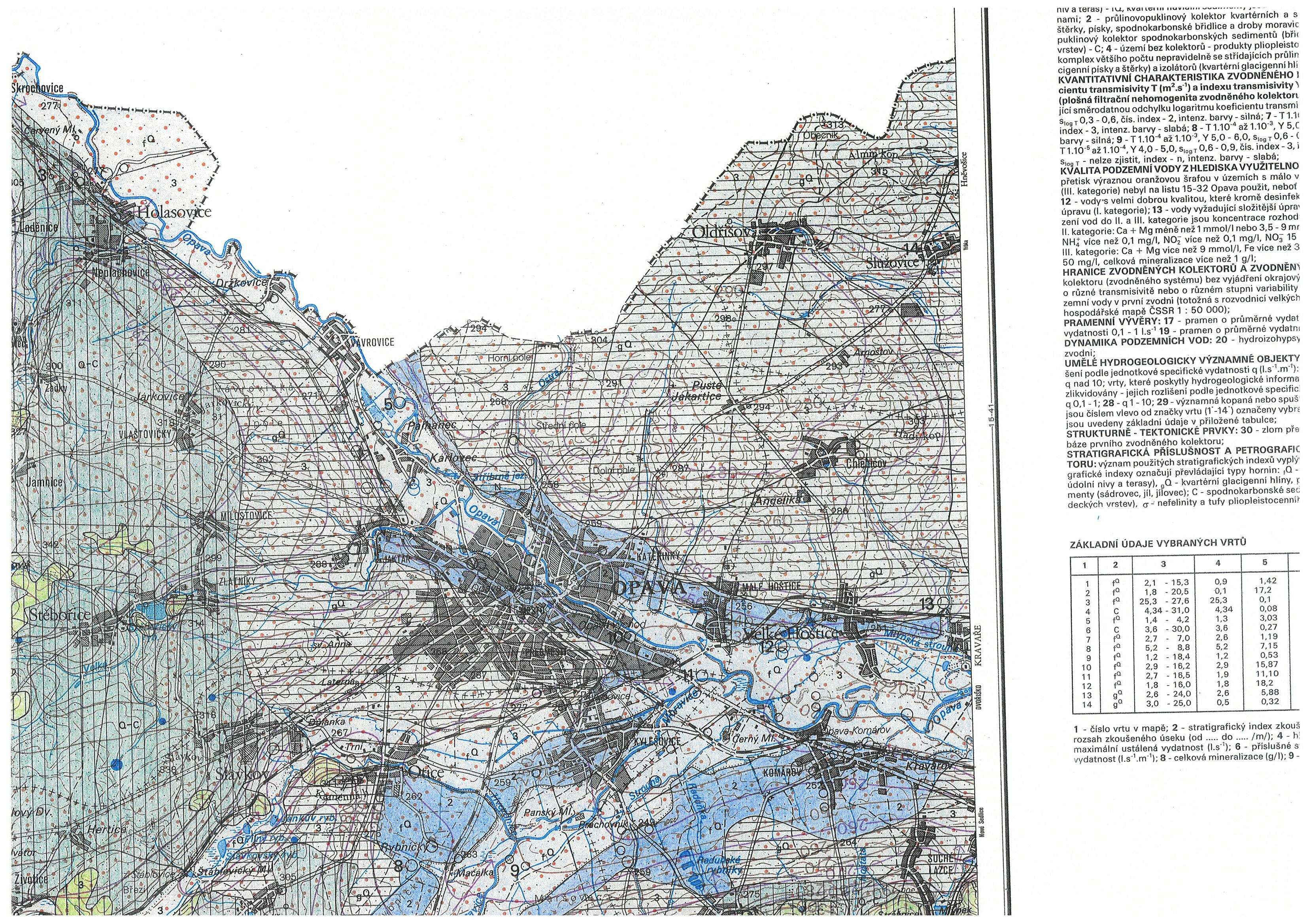 55 Výřez hydrogeologické mapy Styk hlavní terasy řeky Opavy s údolní terasou pravý břeh Opavy do km 2,3.