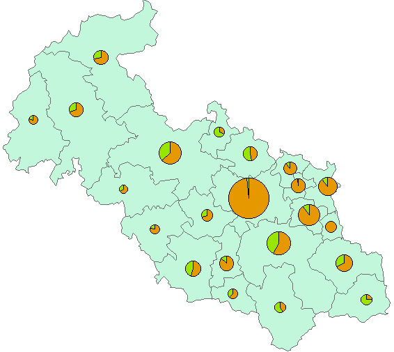 výpočty, resp. velikosti diagramů skutečně odpovídaly, musí být referenční měřítko a aktuálně nastavené měřítko datového rámce (data frame) ve shodě. Obr. 8.