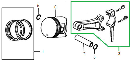 1 JF390-E-01-04 Pístní kroužky set Piston ring set 1 5 JF240-E-05 Pojistka pístního čepu Piston pin