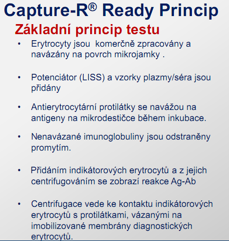 2.3. Techniky pevné fáze Capture Solid Phase systém je metoda pevné fáze, ve které jsou prostřednictvím modifikovaných mikrojamek imobilizovány lidské erytrocyty pro detekci erytrocytárních