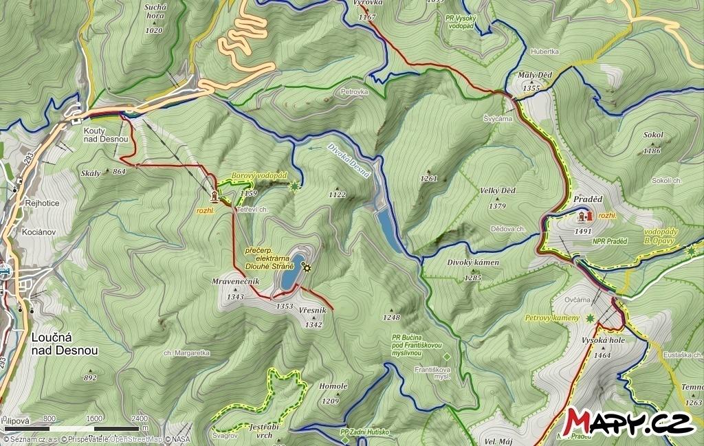 Obr. 16: Mapa znázorňující zájmové území v CHKO Jeseníky (Zdroj: Mapy.cz). Celé území leţí na horském vegetačním stupni.