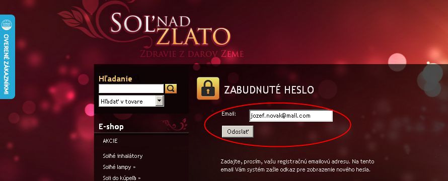 V menu REGISTRAČNÉ ÚDAJE sú dostupné údaje registrovaného zákazníka, ktoré môže zákazník v prípade potreby meniť (napr. doplniť firmu, zmeniť fakturačné alebo dodacie údaje).