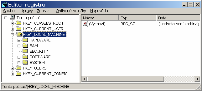 Registr Windows XP II Registr upravovat pouze v mimořádném případě!