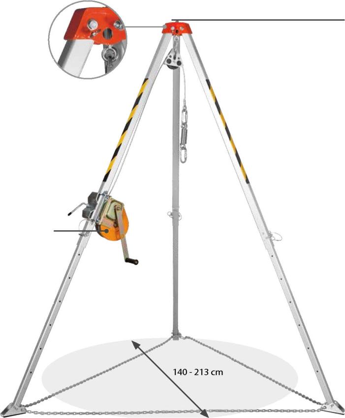 MK II Trojnožka Popis produktu: Slaňovací evakuační zařízení je systém sloužící k záchraně osob z výšky pomocí slaňování. Základem zařízení je statické lano o průměru 11mm dodávané v délkách 20-50m.