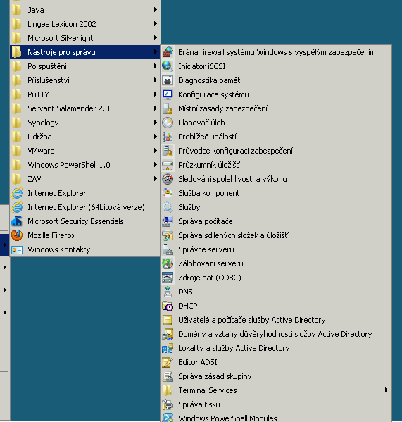 služby DHCP a DNS nalezneme ve správě serveru,