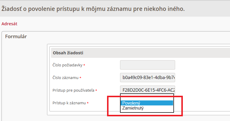 bude doručená Žiadosť o sprístupnenie záznamu. Na spracovanie žiadosti je potrebné kliknúť na tlačidlo Viac operácií nad správou a z jednotlivých možností si vybrať Spracovať žiadosť (Obr.12). Obr.