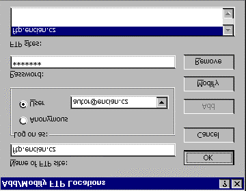 Kapitola 8: Soubor (File) 69 OBR. 8-4: DIALOGOVÉ OKNO PUBLISH WEB Publikování protokolem FTP Do pole Specify the location zapíšeme adresu, na níž chceme web umístit.