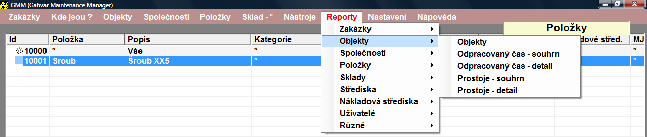 Dále je zde možné sledovat zablokované zakázky. Další částí menu je aktualizace dat, kdy volbou provedete aktualizaci nastavení, doběhnutí příkazů a dotazů do databáze.