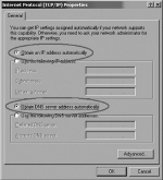 Vyberte volby Získat adresu IP automaticky (Obtain an IP address automatically) a Získat adresu serveru DNS automaticky (Obtain DNS server address automatically). Klepněte dvakrát na OK ( OK ).