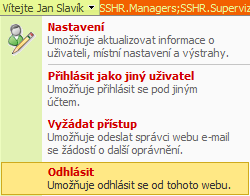 stupňů KŘ a ti dále vytvářejí, spravují a distribuují účty pro uživatele ve stanovené působnosti). Po spuštění IE je zobrazena hlavní stránka aplikace s přihlášením aktuálního uživatele do Windows.