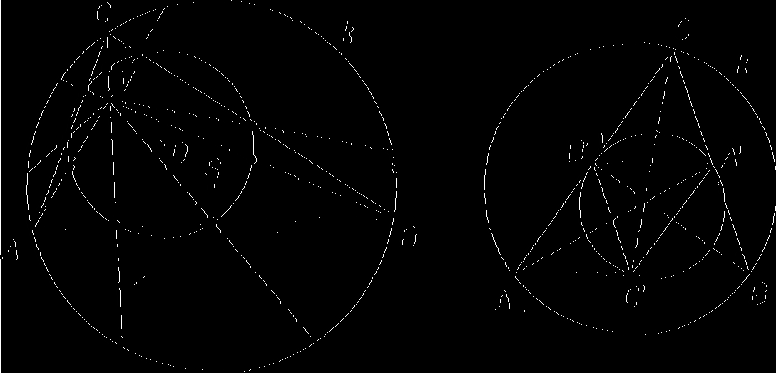 2. středy stran trojúhelníka, 3. středy úseček spojujících průsečík výšek s vrcholy trojúhelníka, leží na jedné kružnici. Na obr. 20 jsou jmenované body vyznačeny jen plným kroužkem.
