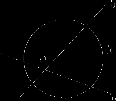 b' kružnice k, vesměs různé od přímek a, b. Konstrukcí K 2 získáme čtyři body P' ^ P jako vrcholy rovnoběžníka opsaného kružnici k.