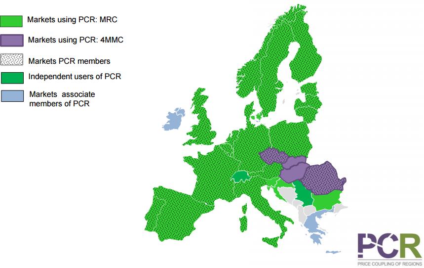 4.1.3 Price Coupling of Regions Projekt PCR 105 je iniciativou 7 106 evropských energetických burz. Spolupráce má vést k propojení oblasti projektu MRC s oblastí 4 MMC.