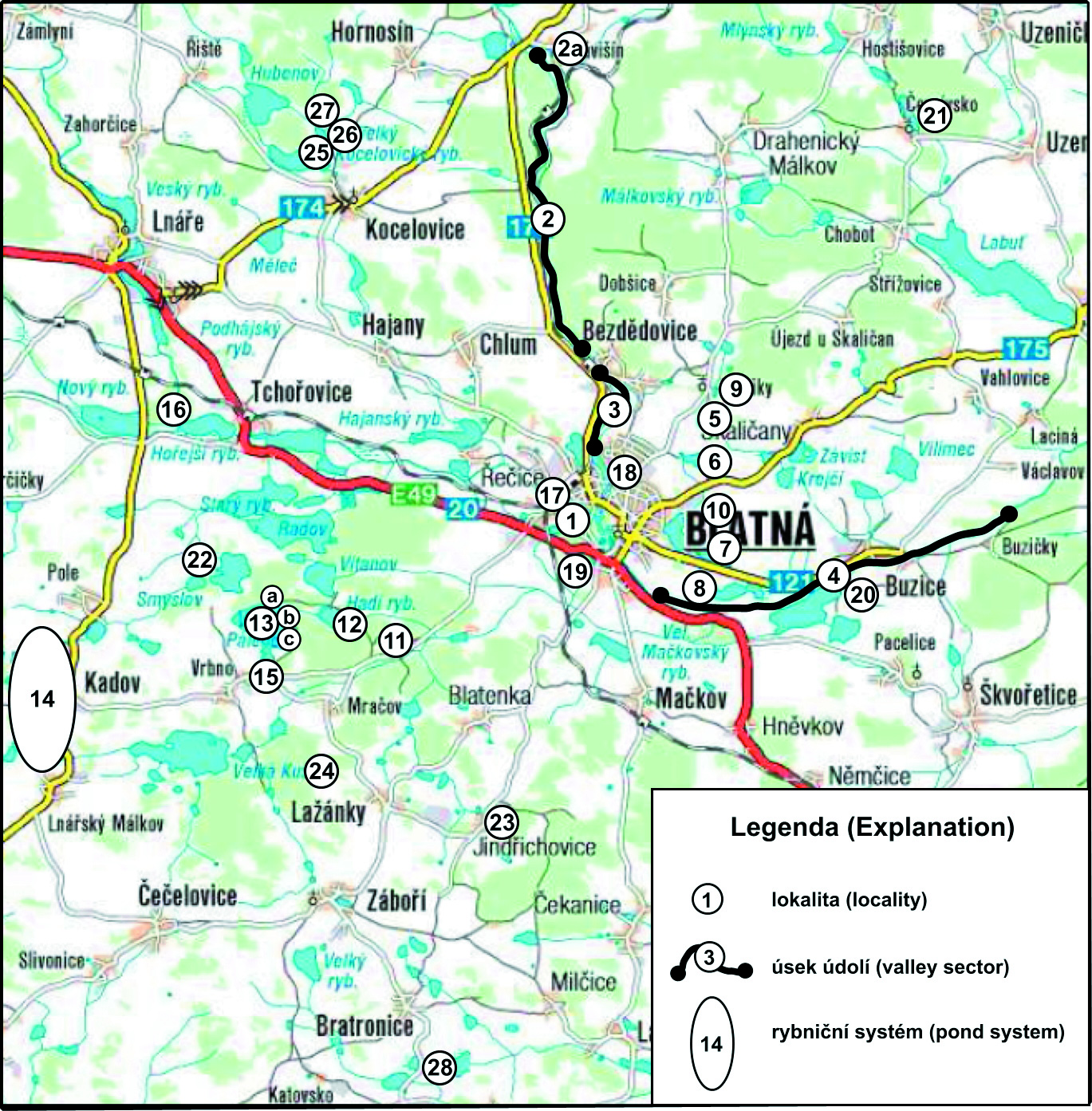 a luhy okolo potoka včetně potoka samého. 2a: Rybník Klusák v obci Závišín (6549a; 49 28'60" N, 13 52'23" E), vlhká louka u rybníka a tůňky v okolí.