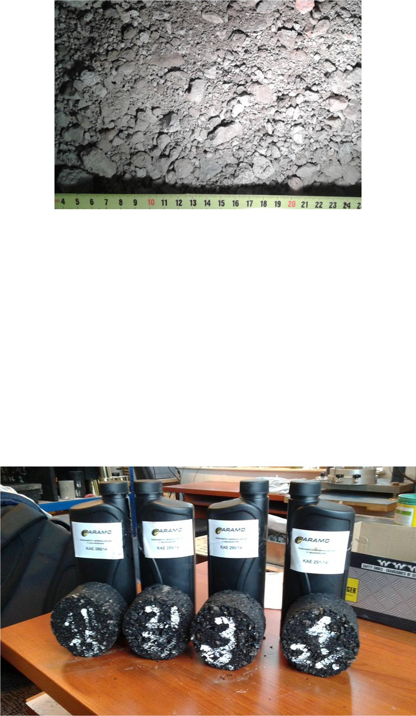 Obr.9 Betonový recyklát Tabulka 1 Emulze použity ve stmelených směsích Kationaktivní emulze s rejuvenátorem KAE č.