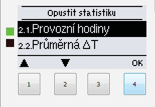 F 2 - Statistika Menu 2. Statistika se používá ke kontrole funkcí a dlouhodobému monitorování systému. Menu se ukončuje stiskem esc nebo volbou Opustit statistiku.