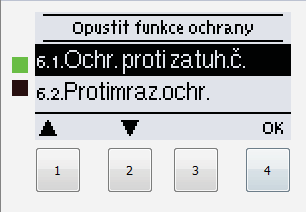 F 6 - Funkce ochrany Menu 6. Funkce ochrany se používá k aktivaci a nastavení různých ochranných funkcí. Tyto funkce nenahrazují žádné bezpečnostní prvky solárních systémů!