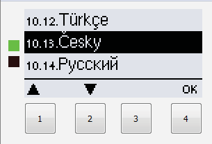 F 10 - Jazyk Menu 10. Jazyk se používá k volbě jazyka menu. Nastavení je vyžadováno automaticky v průběhu uvádění do provozu. Výběr jazyků se může lišit podle konstrukce přístroje.