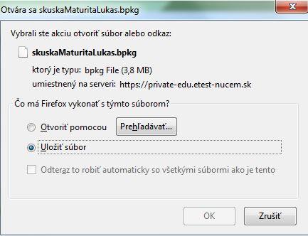 Pokyny pre školského koordinátora - offline a online forma Strana 20 / 24 Obr. č. 13 Generovanie offline balíka testov Zobrazí sa Vám možnosť stiahnuť a uložiť offline balík s príponou bpkg. Obr. č 14 Potvrdenie stiahnutia testového Offline balíka Obr.