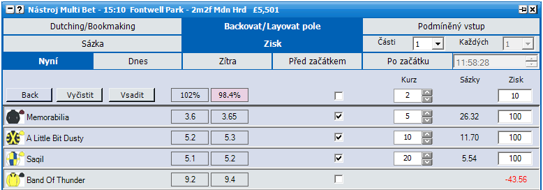 Backovat pole Jsou zde dva typy sázkových metod v módu Backovat pole. Sázka celkové množství ke vsazení na každém výběru.