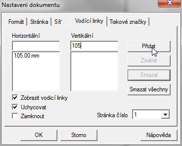VODÍCÍ LINKY Na kartě Vodící linky provedeme postupné nastavení vodících linek.