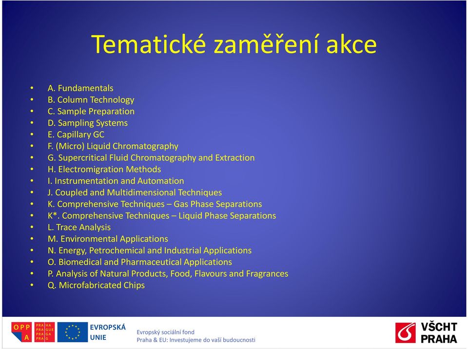 Comprehensive Techniques Gas Phase Separations K*. Comprehensive Techniques Liquid Phase Separations L. Trace Analysis M. Environmental Applications N.