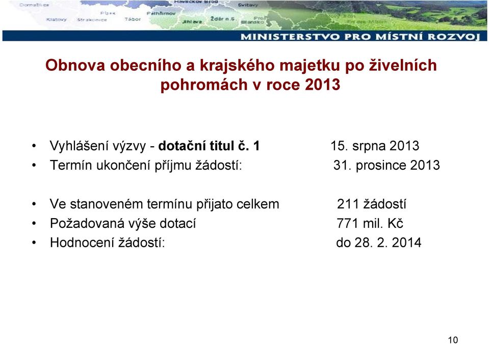 srpna 2013 Termín ukončení příjmu žádostí: 31.