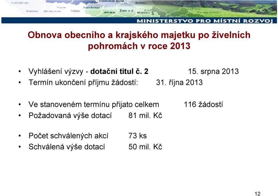 srpna 2013 Termín ukončení příjmu žádostí: 31.